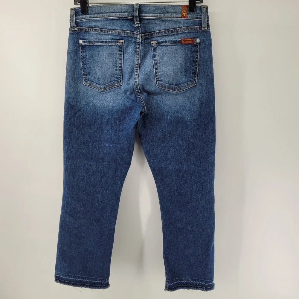 7 For All Mankind Cropped‎ Boot Jeans Womens 29 Blue Raw Hem Stretch Denim
